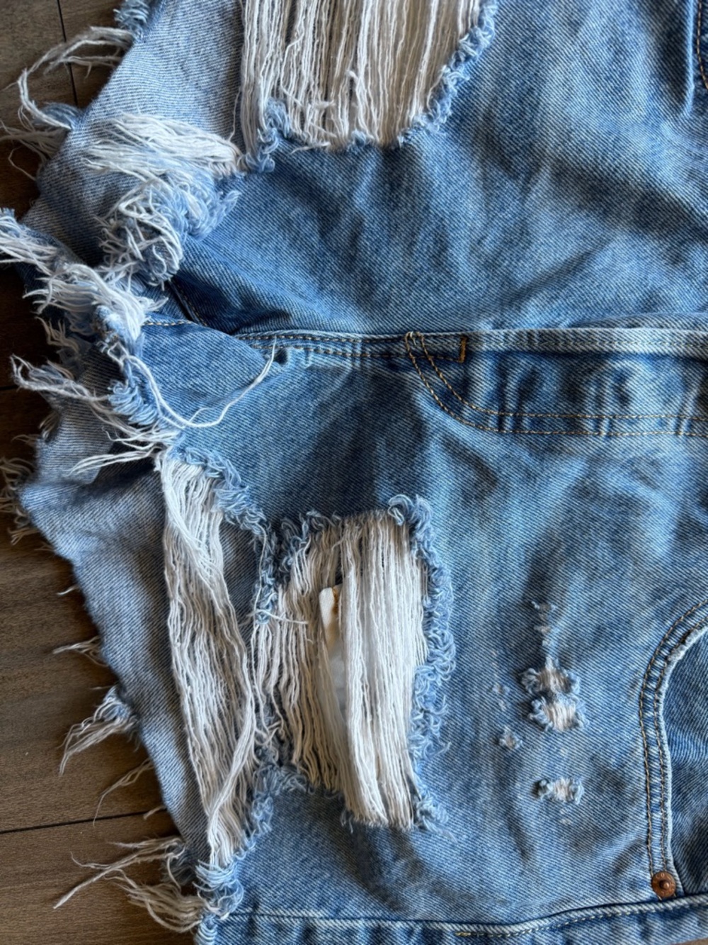Levi's  501 Light Blue Distressed High-Rise Denim Shorts - Picture 4 of 14